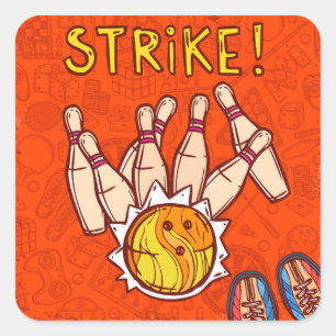 Bowling party ten pin bowling modern square sticker