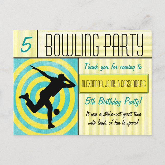 Bowling Party Thank You Postcard - Multiple Names (Front)