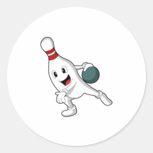 Bowling pin at Bowling with Bowling ball Classic Round Sticker