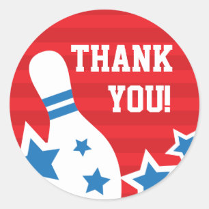 Bowling pin birthday party thank you sticker