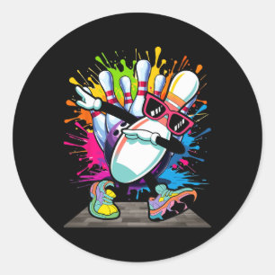Bowling Pin Dabbing Sungles Bowler Player Kids Boy Classic Round Sticker