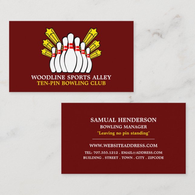 Bowling Pin Design, Ten-Pin Bowling Club Business Card (Front/Back)