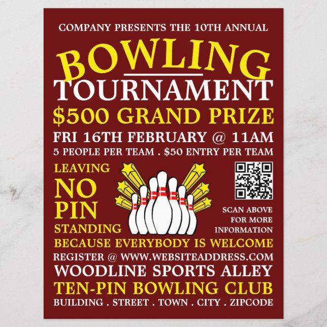 Bowling Pin Design, Ten-Pin Bowling Tournament Flyer (Front)