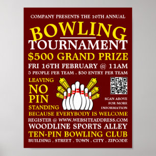 Bowling Pin Design, Ten-Pin Bowling Tournament Poster