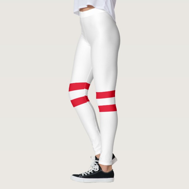 Bowling Pin Stripes | Minimalist White Red Stripes Leggings (Left)