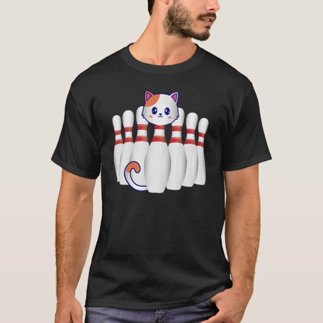 Bowling Pin With Cute Cat Bowling  Cat Owner T-Shirt (Front)