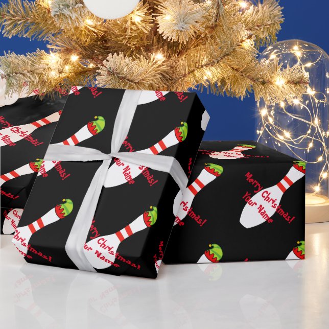 Bowling pin with elf hat personalised Christmas Wrapping Paper (Holidays)