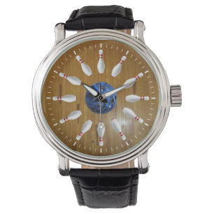 bowling pins and ball leather watch