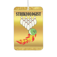 Bowling pins and ball with the word STRIKEOLOGIST