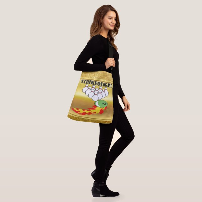 Bowling pins and ball with the word STRIKEOLOGIST Crossbody Bag (On Model)