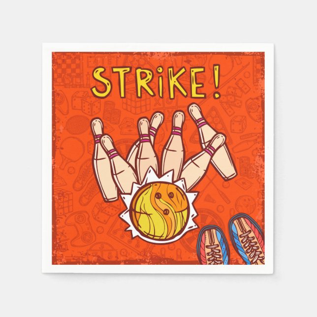 Bowling pins bowling themed birthday party napkin (Front)