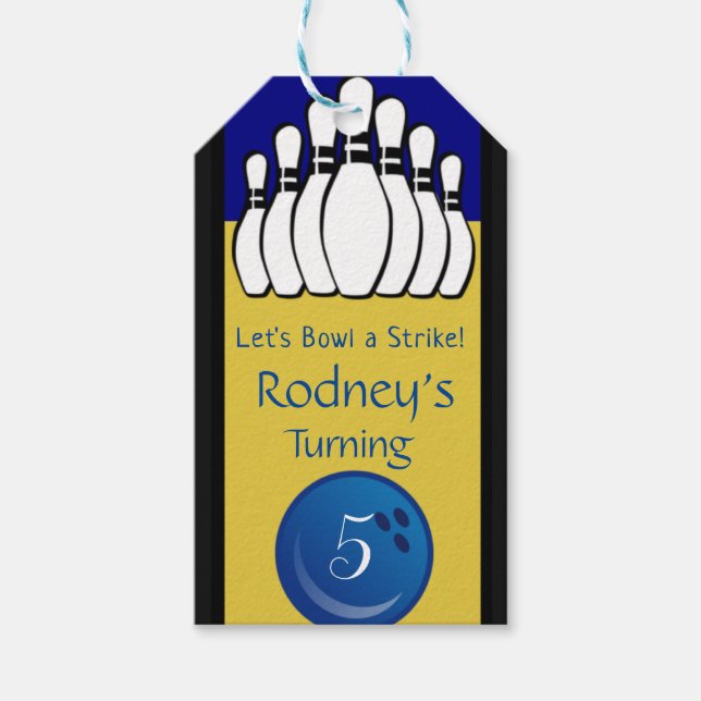 Bowling Pins Fifth Birthday Tag (Front)