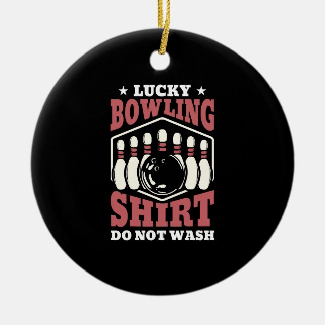 Bowling Pins Gift Birthday Christmas Idea Ceramic Tree Decoration (Front)