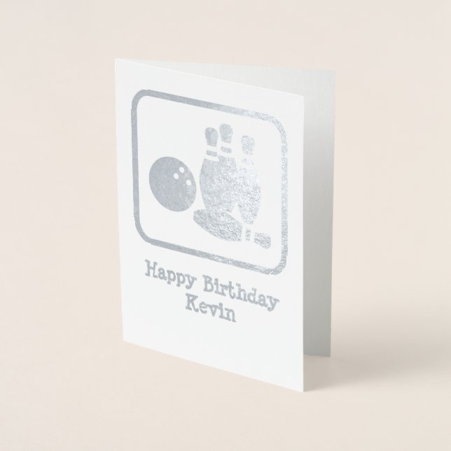 Bowling Pins Logo with Own Photo and Personal Text Foil Card (Front)