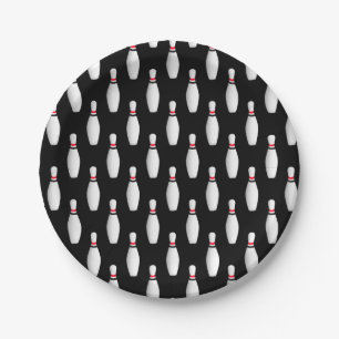 bowling pins on black paper plate