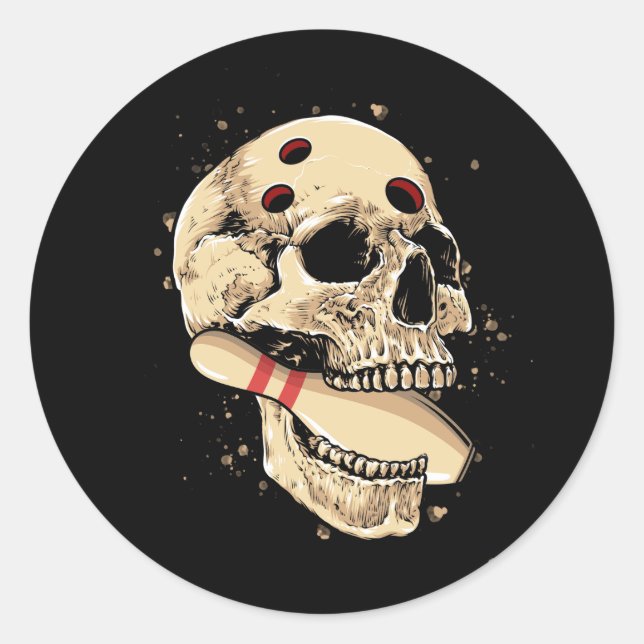 Bowling Pins Retro Skull Skeleton Head Bowler Hall Classic Round Sticker (Front)