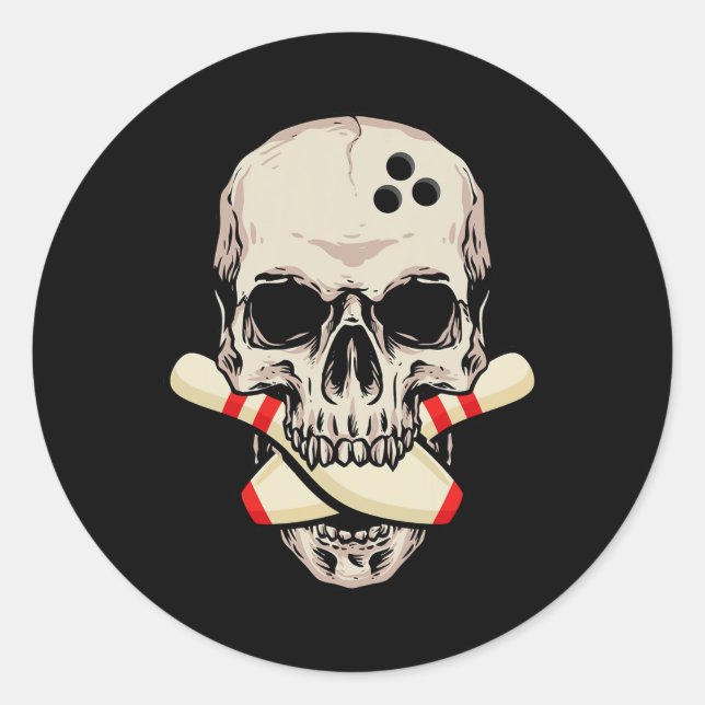 Bowling Pins Retro Skull Skeleton Head Bowling Bal Classic Round Sticker (Front)