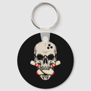 Bowling Pins Retro Skull Skeleton Head Bowling Bal Key Ring