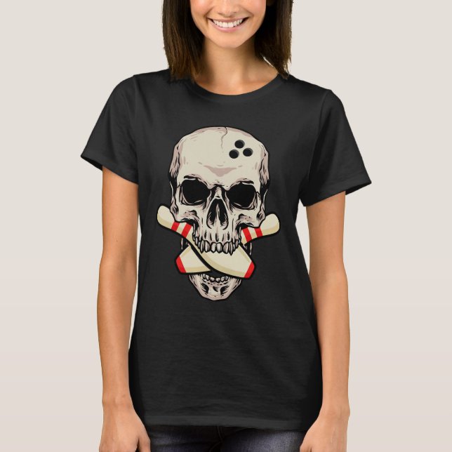 Bowling Pins Retro Skull Skeleton Head Bowling Bal T-Shirt (Front)