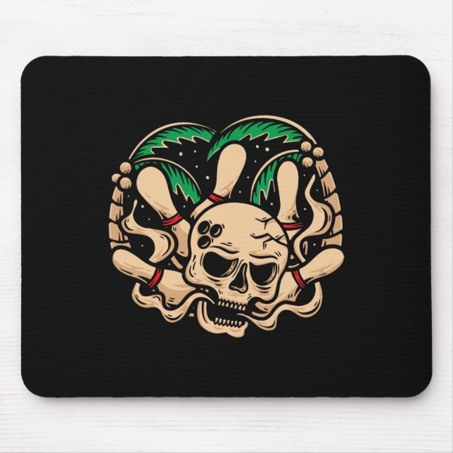 Bowling Pins Retro Skull Skeleton Head Bowling Ll  Mouse Mat (Front)
