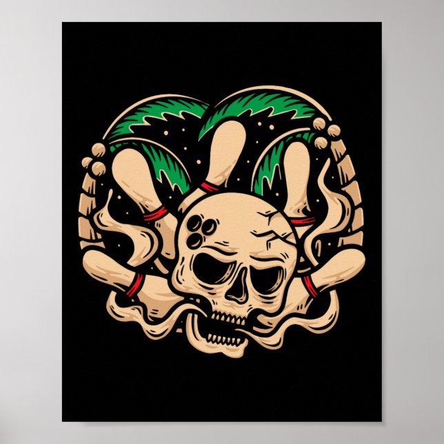 Bowling Pins Retro Skull Skeleton Head Bowling Ll  Poster (Front)