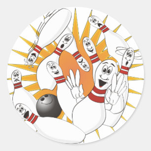 Bowling Pins Strike Cartoon Classic Round Sticker