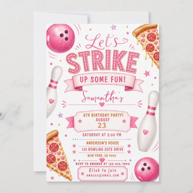 Bowling Pizza Birthday invite (Front)