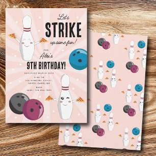 Bowling Pizza Strike Up Some Fun Kids Birthday Invitation