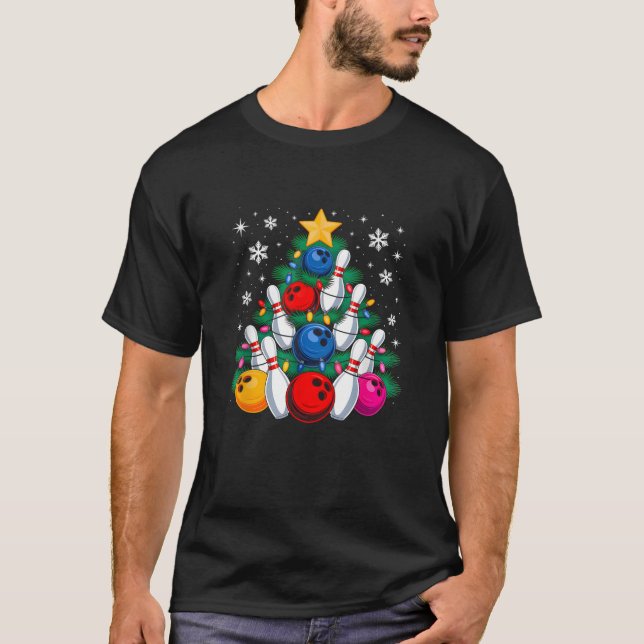 Bowling Player Christmas Tree Light Xmas Bowling L T-Shirt (Front)