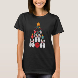 Bowling Player Christmas Tree Lights Xmas Ball Bow T-Shirt