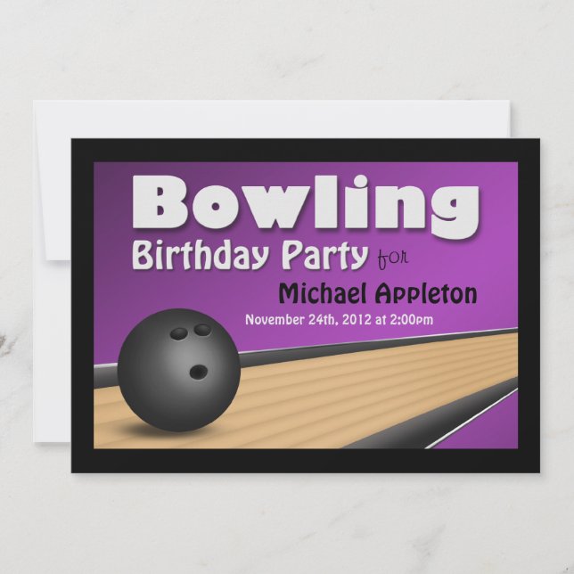 Bowling - Purple Birthday Party Invitations (Front)