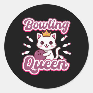 Bowling Queen' Cute Women's Girly Kawaii Anime Cat Classic Round Sticker