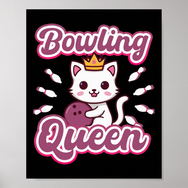 Bowling Queen' Cute Women's Girly Kawaii Anime Cat Poster (Front)