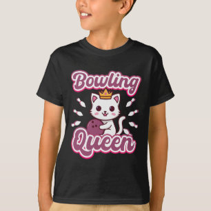 Bowling Queen' Cute Women's Girly Kawaii Anime Cat T-Shirt