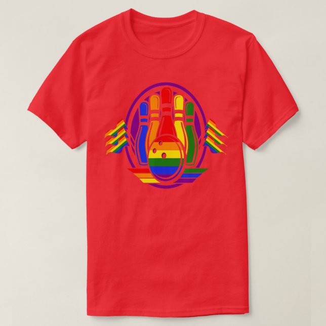 Bowling Rainbow Flag LGBQ Cool Gay Pride Ally Equa T-Shirt (Design Front)