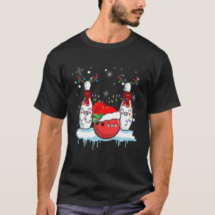 Bowling Reindeer Santa Hat Christmas Bowling Lover T-Shirt