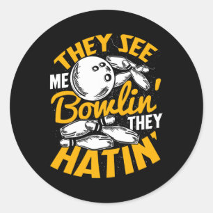 Bowling Roll Pins Strike Bowler Sports Team  Classic Round Sticker