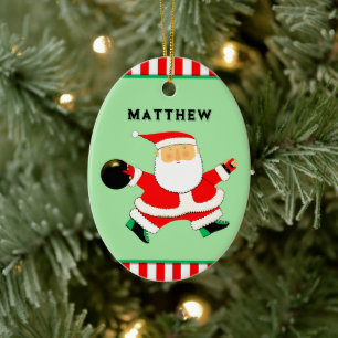 Bowling Santa Claus Ceramic Tree Decoration