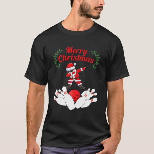 Bowling Santa Claus Christmas T-Shirt (Front)