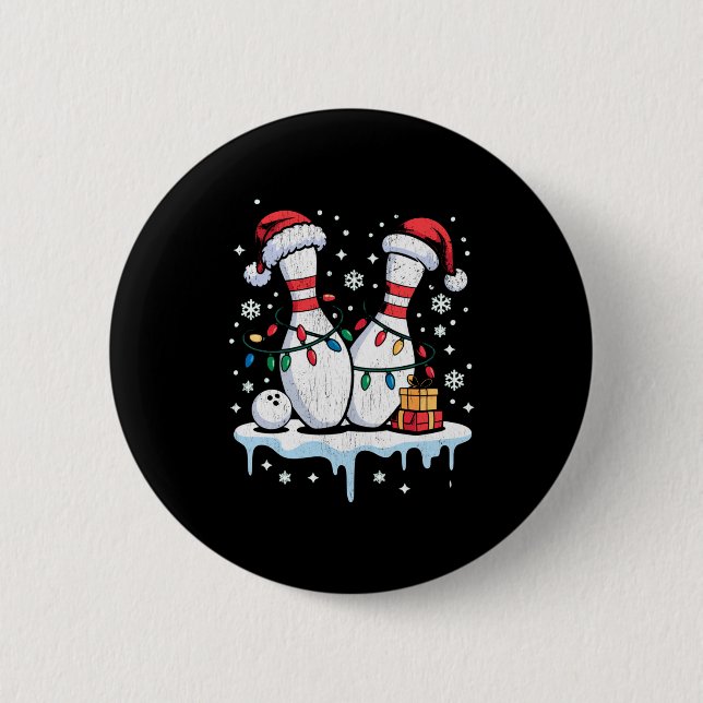 Bowling Santa Hat Funny Christmas Long Sleeve  6 Cm Round Badge (Front)
