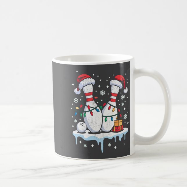 Bowling Santa Hat Funny Christmas Long Sleeve  Coffee Mug (Right)