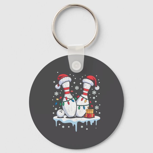 Bowling Santa Hat Funny Christmas Long Sleeve  Key Ring (Front)