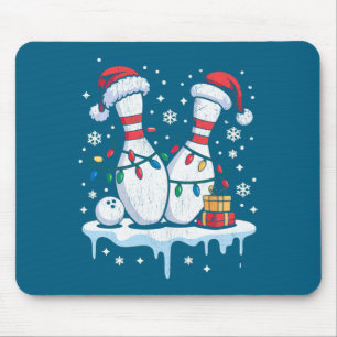 Bowling Santa Hat Funny Christmas Long Sleeve Mouse Mat