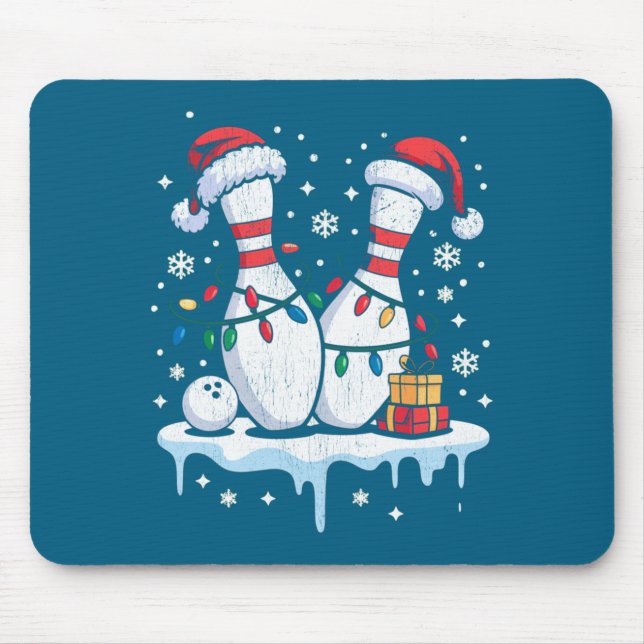 Bowling Santa Hat Funny Christmas Long Sleeve  Mouse Mat (Front)