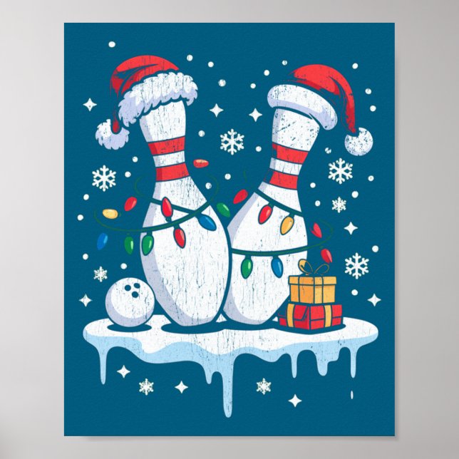 Bowling Santa Hat Funny Christmas Long Sleeve  Poster (Front)