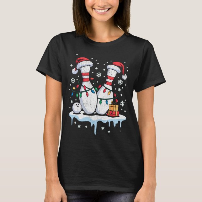 Bowling Santa Hat Funny Christmas Long Sleeve  T-Shirt (Front)