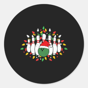 Bowling Santa Hat Xmas Sports Lovers Present  Classic Round Sticker