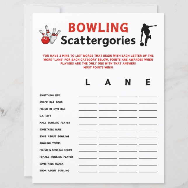 Bowling Scattergories Game (Front)