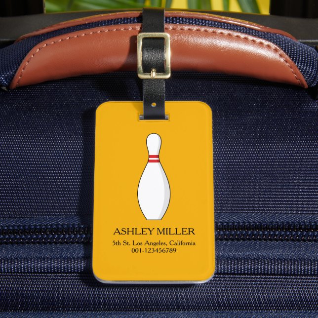Bowling Skittle Personalise Luggage Tag (Front Insitu 2)