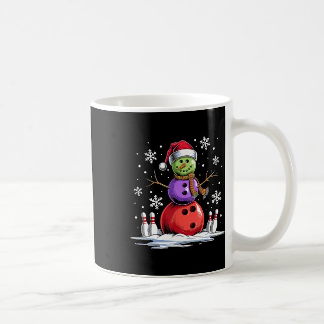 Bowling Snowman Bowling Player Santa Hat Christmas Coffee Mug (Right)